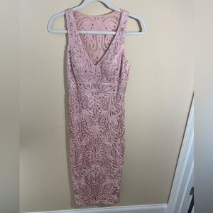 Sue Wong Womens Embellished Pink Cocktail
Dress Lined Beaded Sequin midi size 4